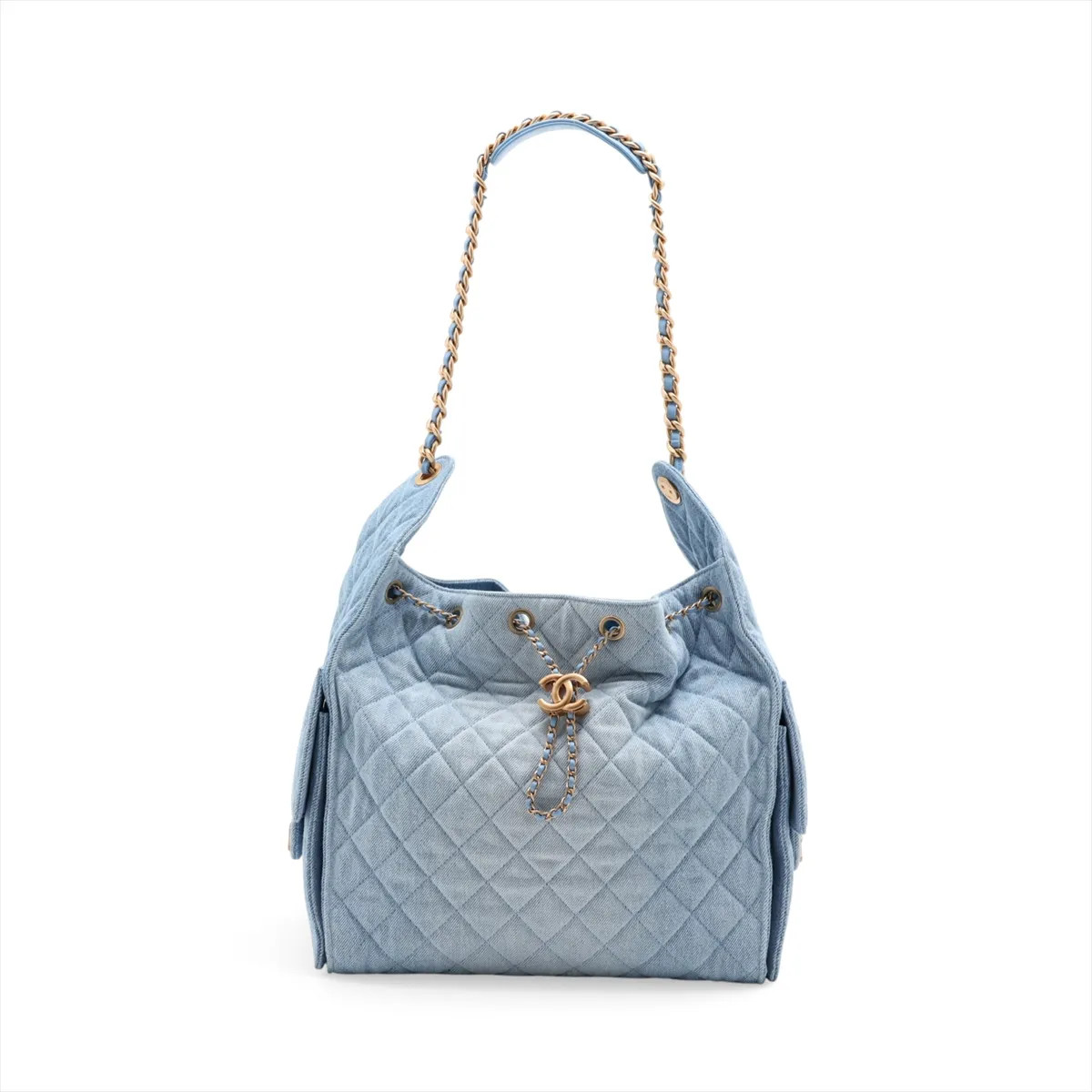 Chanel Chanel 25 Medium Denim Chain Shoulder Bag Blue Gold Metal Fittings random