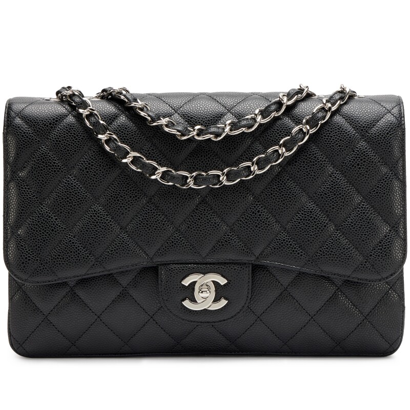 Black Quilted Caviar Jumbo Classic Single Flap Bag Silver Hardware, 2009-2010