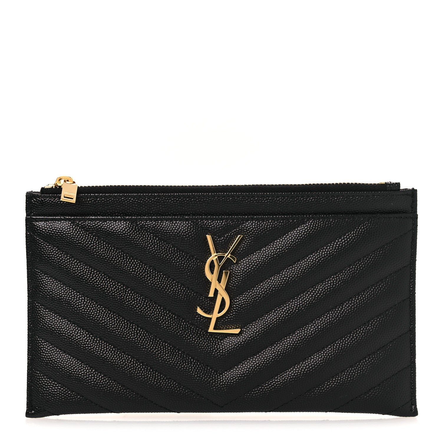 Saint Laurent Grain De Poudre Chevron Monogram Large Bill Pouch Black