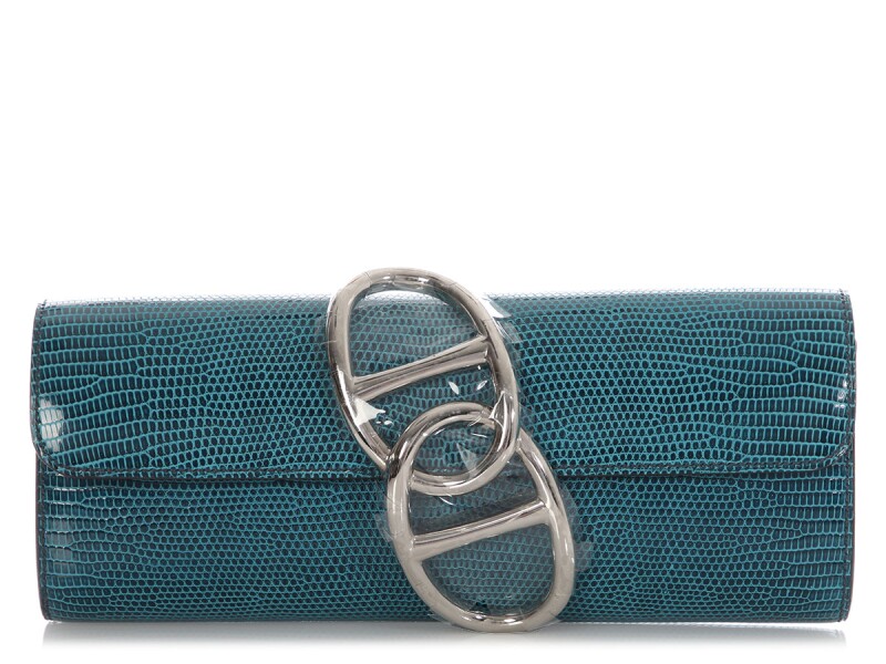 Hermes Petrol Lizard Egée Clutch Palladium Hardware, 2015