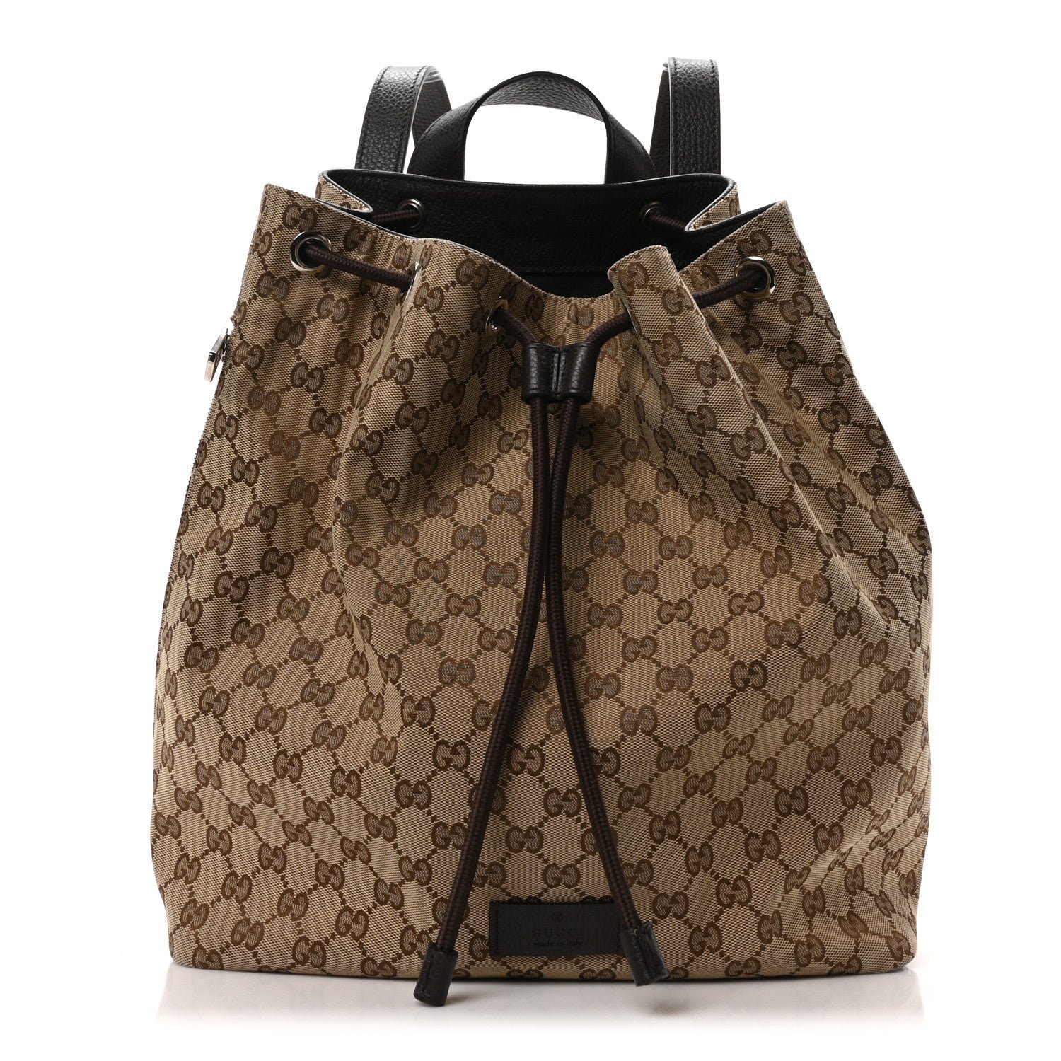 Gucci Monogram Dollar Calfskin O Drawstring Backpack Beige Ebony Testa di Moro Dark Chocolate