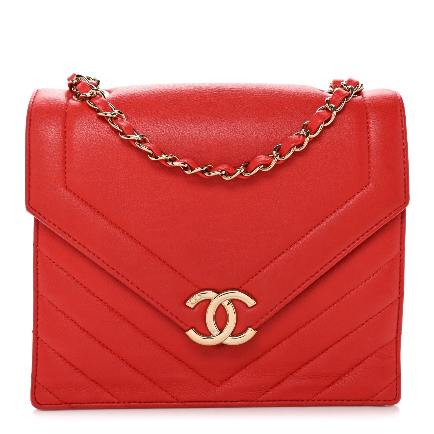 Chanel Calfskin Quilted Chevron Small Single Flap Red