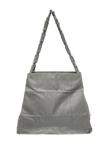 Prada Enameled Metal Triangle Tessuto Nylon Shoulder Bag Medium