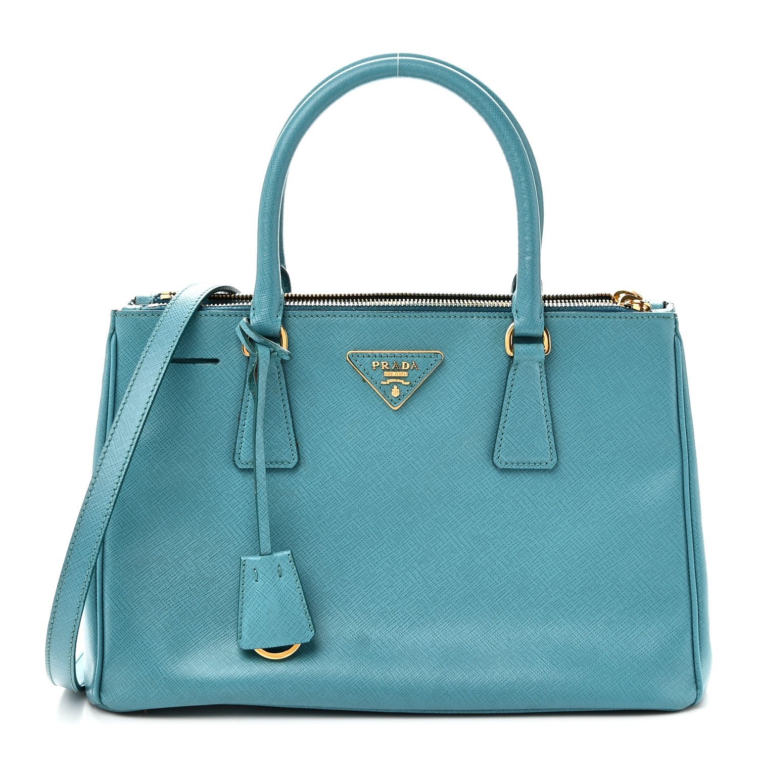 Prada Saffiano Small Galleria Double Zip Tote Turchese