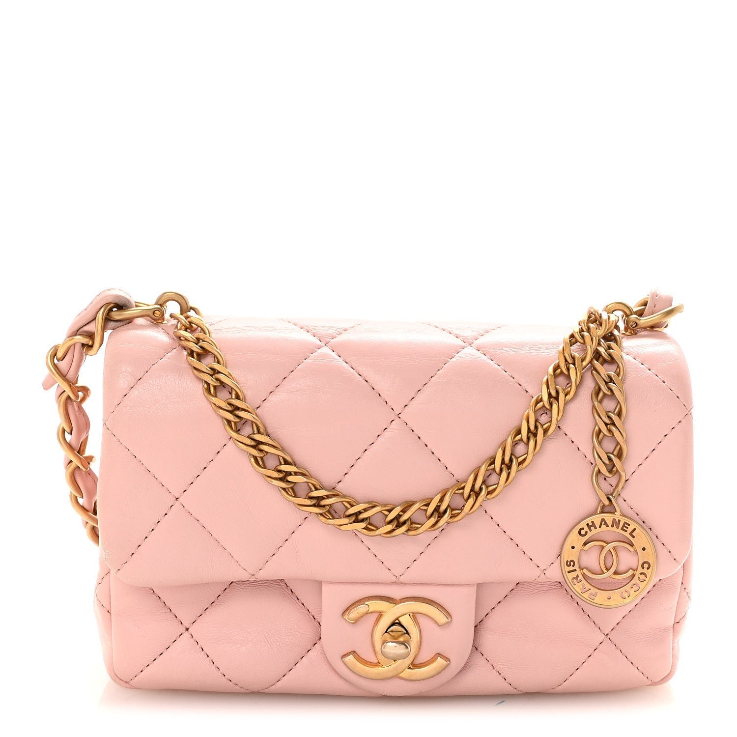 Chanel Lambskin Quilted Mini Heart Charms Flap Light Pink