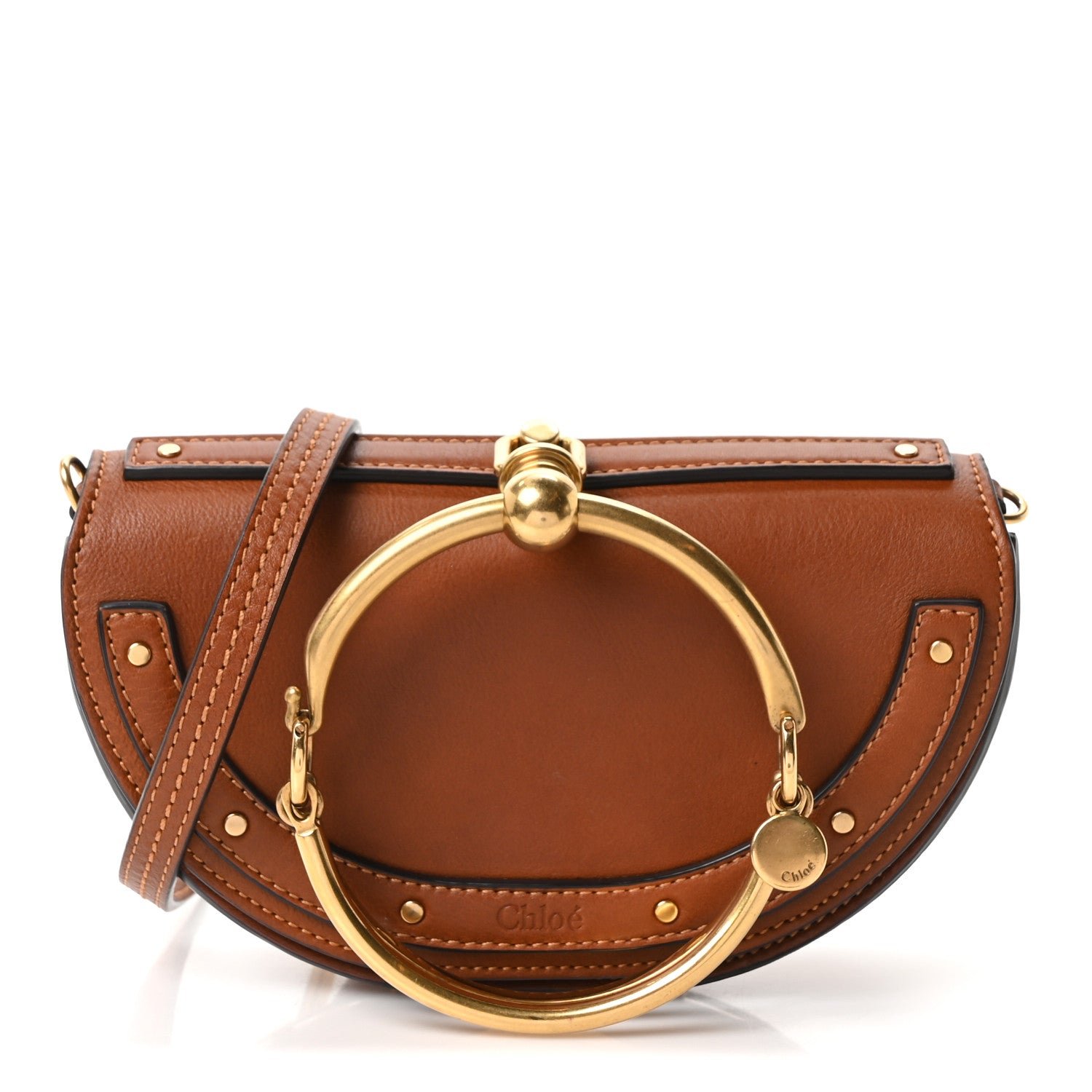 Calfskin Small Nile Bracelet Minaudiere Bag Caramel