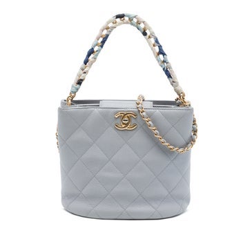 CC Quilted Caviar Calfskin Chain Scarf Handle Bucket Bag