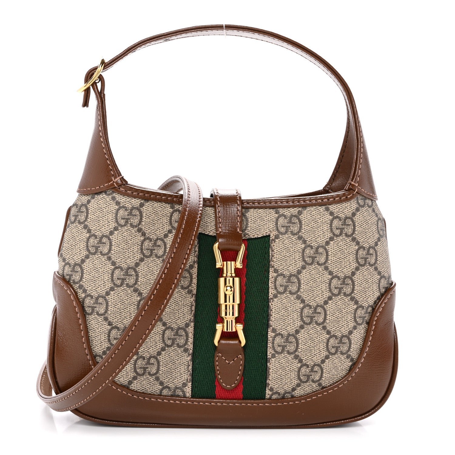 Gucci GG Supreme Monogram Azalea Calfskin Web Mini Jackie 1961 Hobo Beige Ebony Brown Sugar