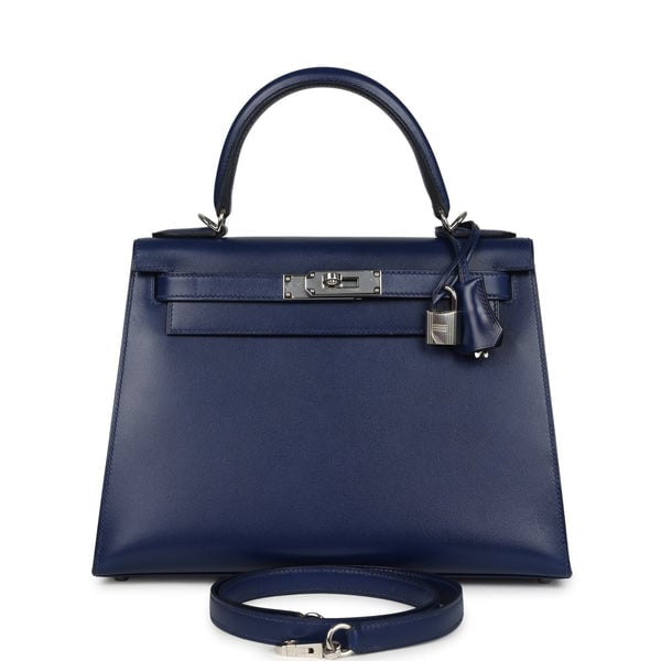 Hermes Pre-owned Hermes Kelly Sellier 28 Bleu Saphir Box Palladium Hardware