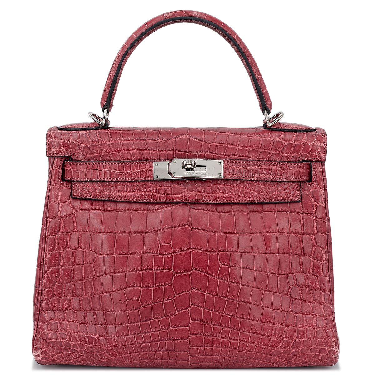 Hermes Good ( Rank AB) HERMÈS  Kelly 28 Rouge H (55)Matte Niloticus Crocodile Palladium