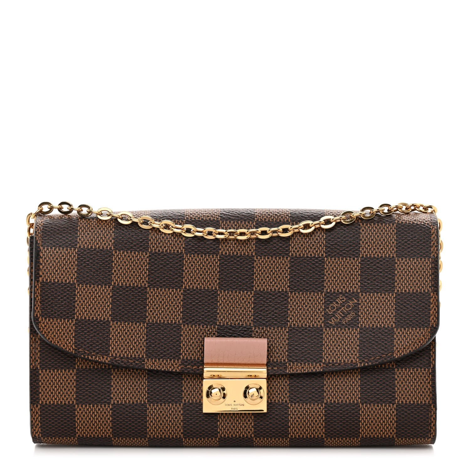 Louis Vuitton LOUIS VUITTON Damier Ebene Croisette Chain Wallet Rose Ballerine