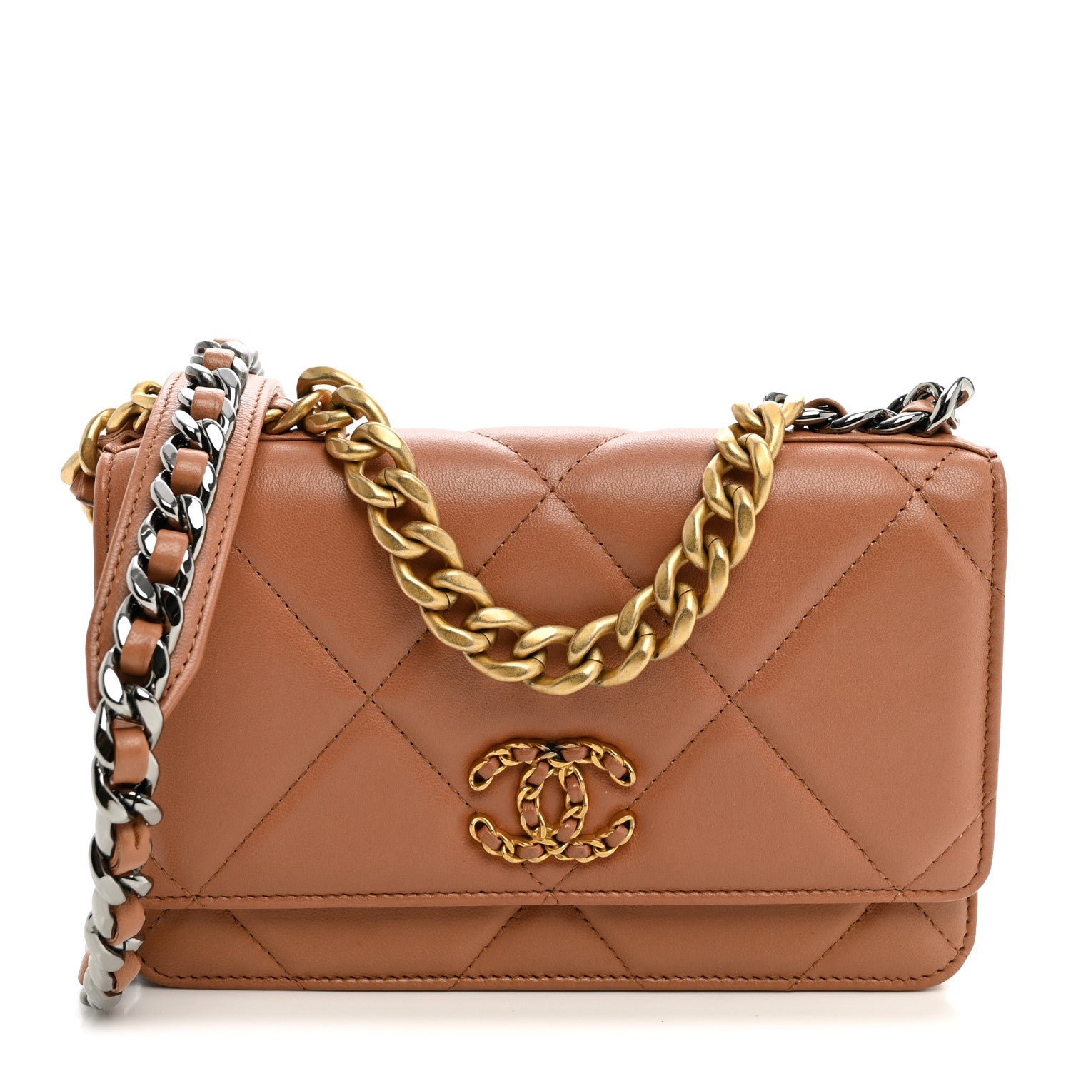 Chanel Lambskin Quilted Chanel 19 Wallet On Chain WOC Brown