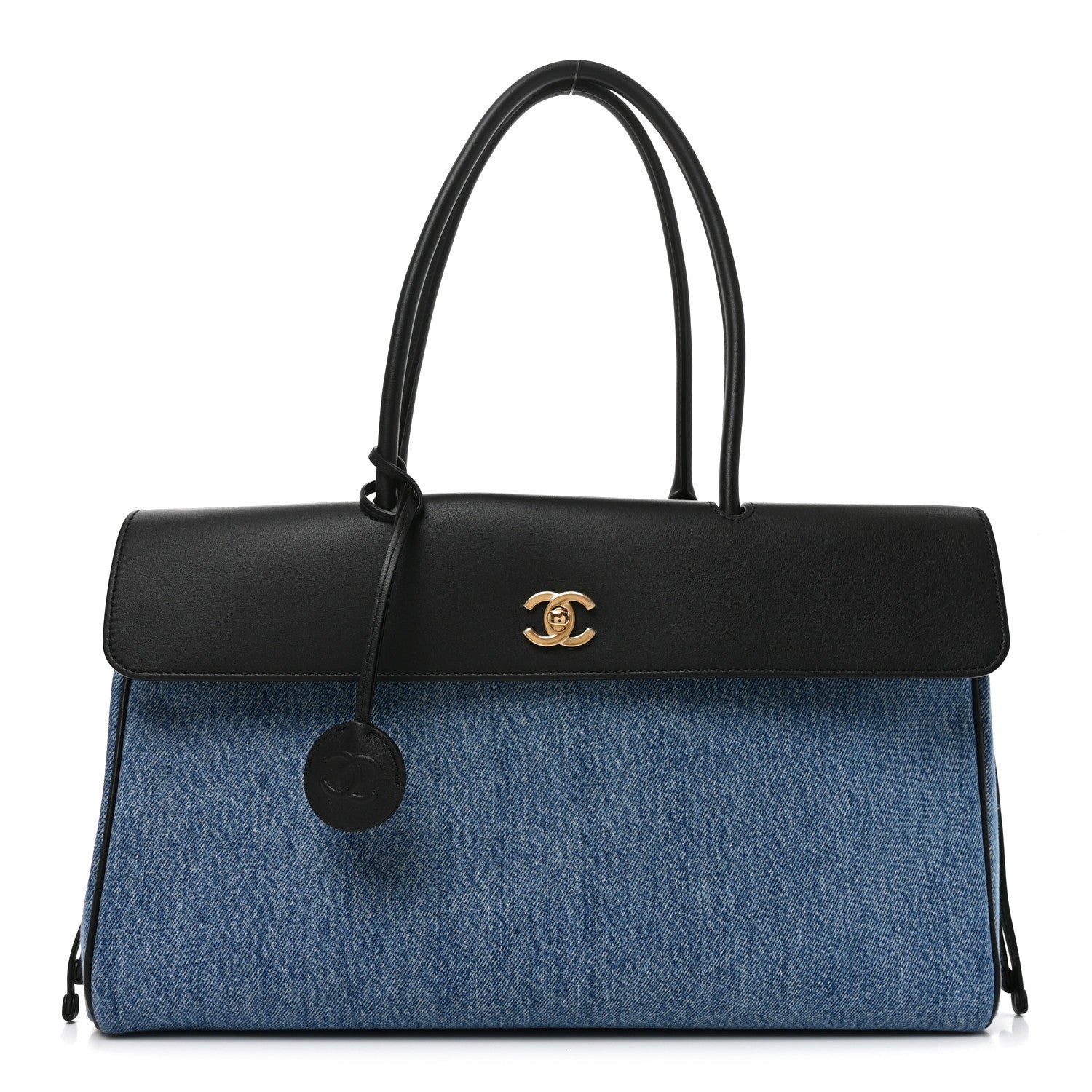 Denim Calfskin Urban Essentials Shopping Bag Blue Black