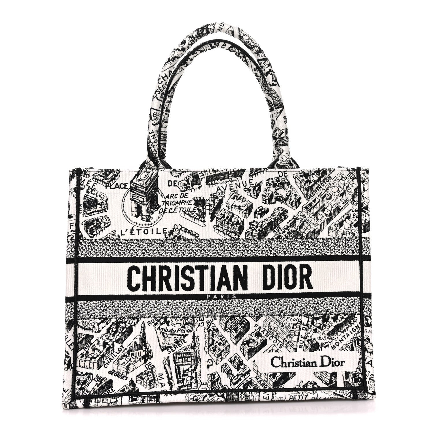 Dior Canvas Embroidered Medium Plan De Paris Book Tote White Black