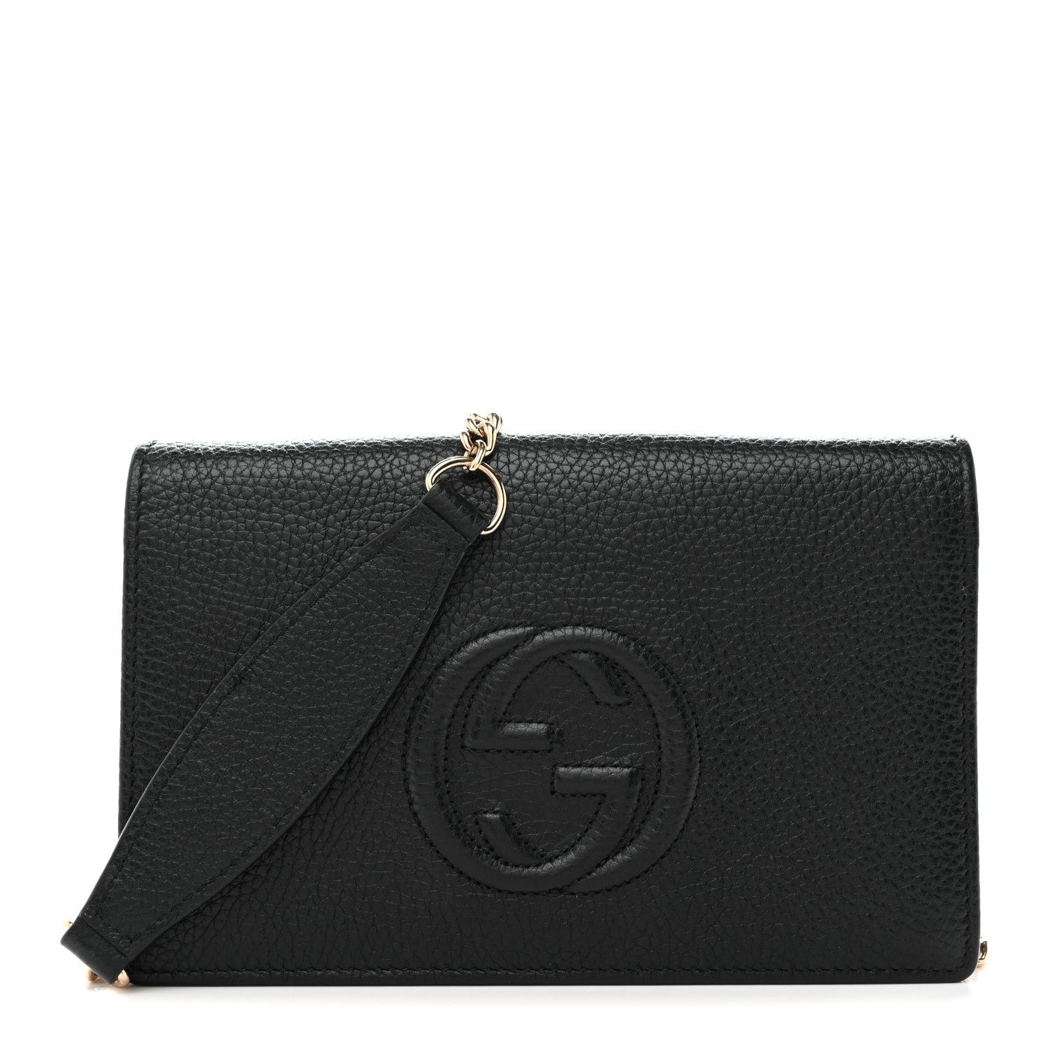 Gucci Pebbled Calfskin Soho Wallet On Chain Black