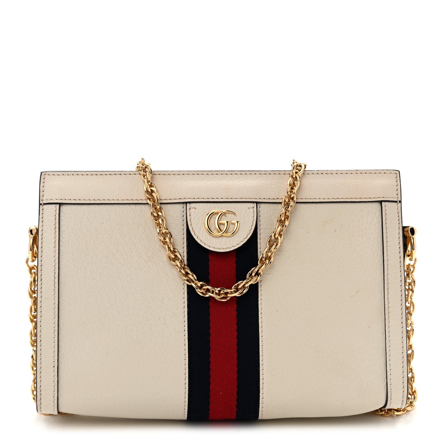 Gucci Textured Calfskin Web Small Ophidia Chain Shoulder Bag Mystic White