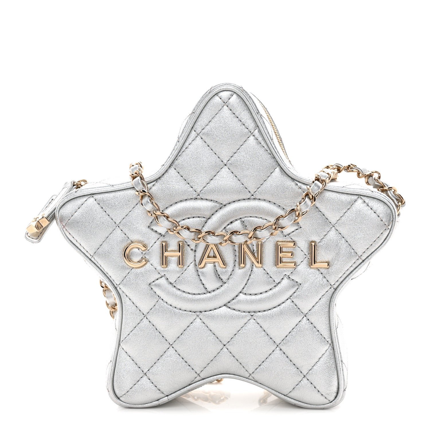 Chanel Metallic Lambskin Quilted Walk Of Fame Star Bag Silver