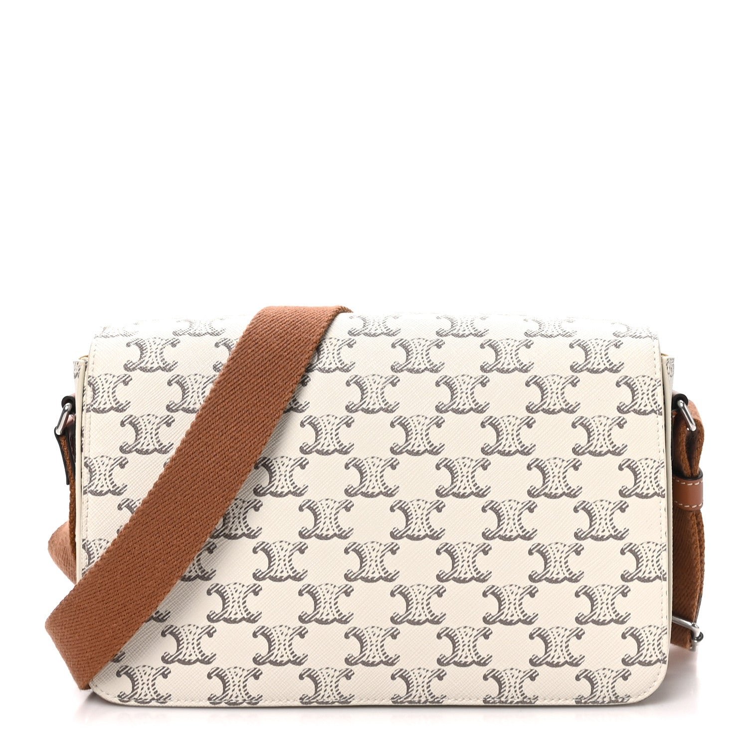 Celine Triomphe Canvas Calfskin Flap Messenger Bag Tan Ecru