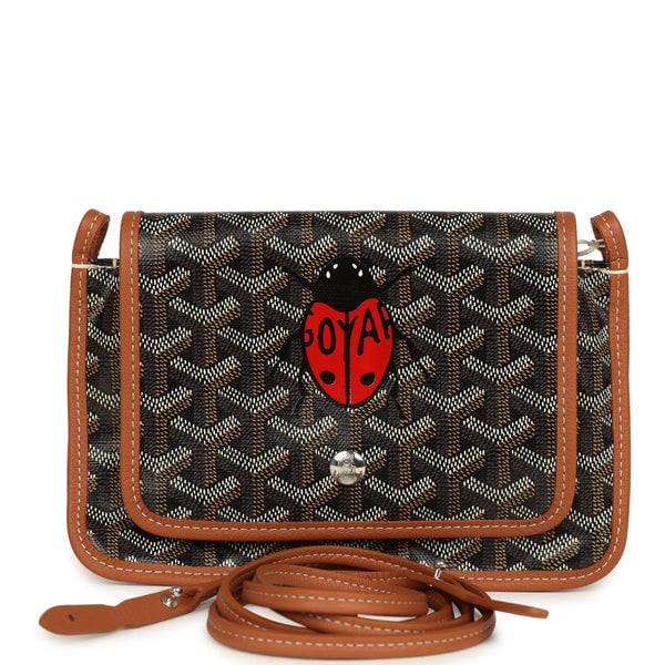 Goyard Goyard Goyardine Canvas Black and Brown Ladybug Plumet Pocket Wallet Palladium Hardware