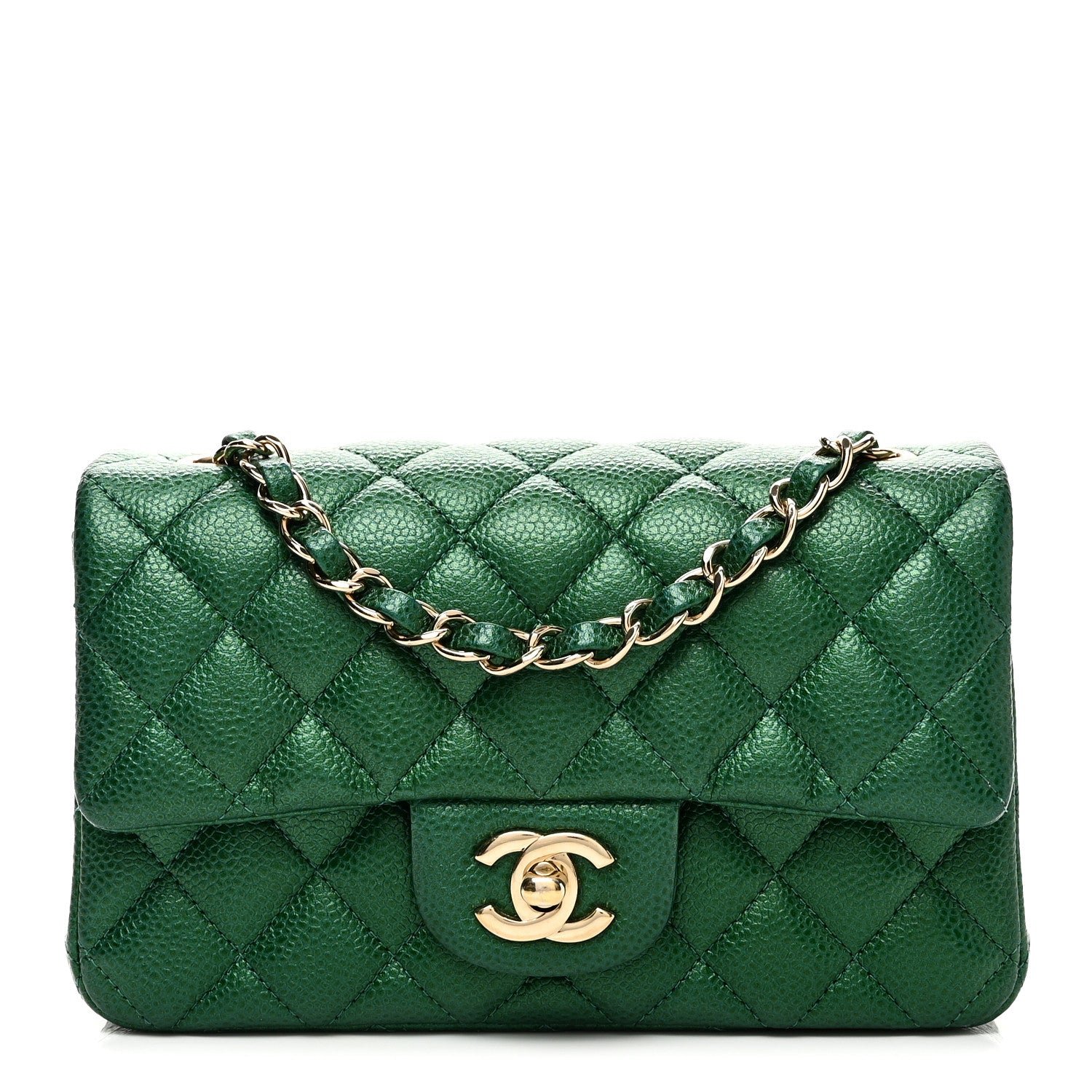 Chanel Metallic Caviar Quilted Mini Rectangular Flap Green