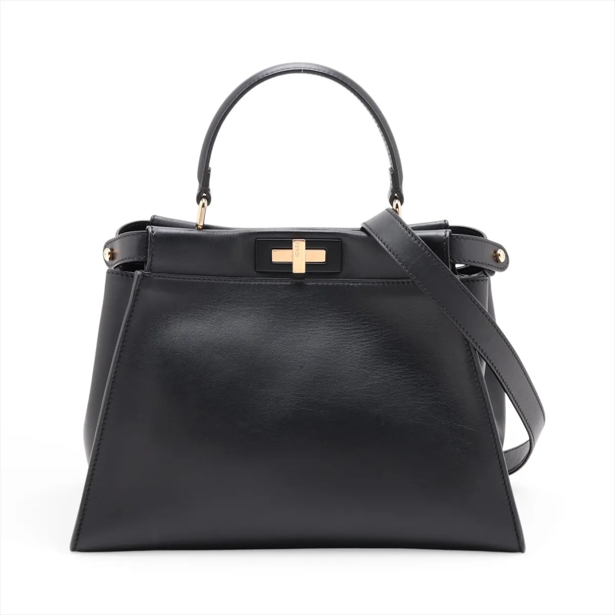 Fendi PEEKABOO REGULAR 8BN290 Leather 2 Way Handbag Black