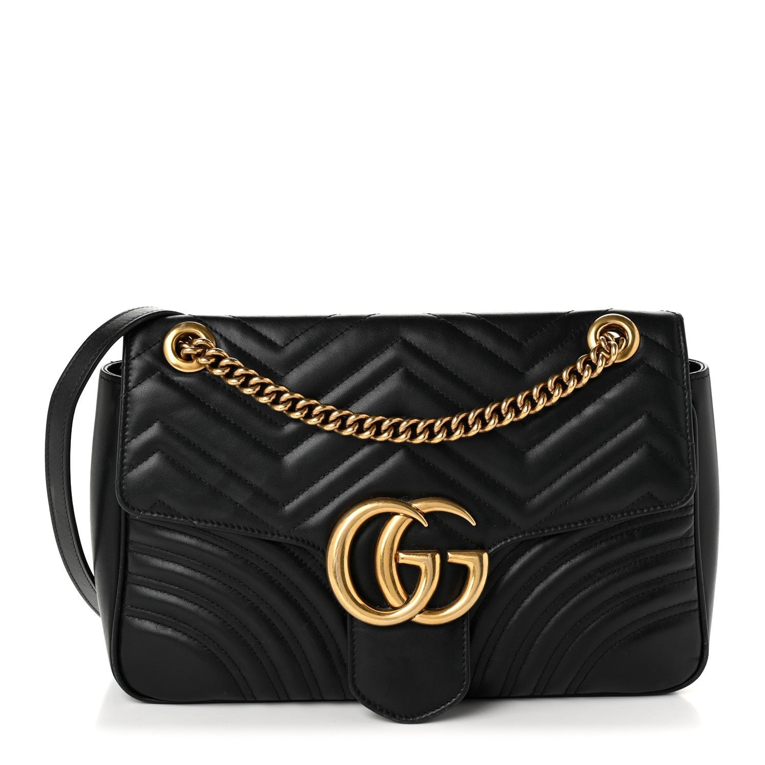 Gucci Calfskin Matelasse Medium GG Marmont Shoulder Bag Black