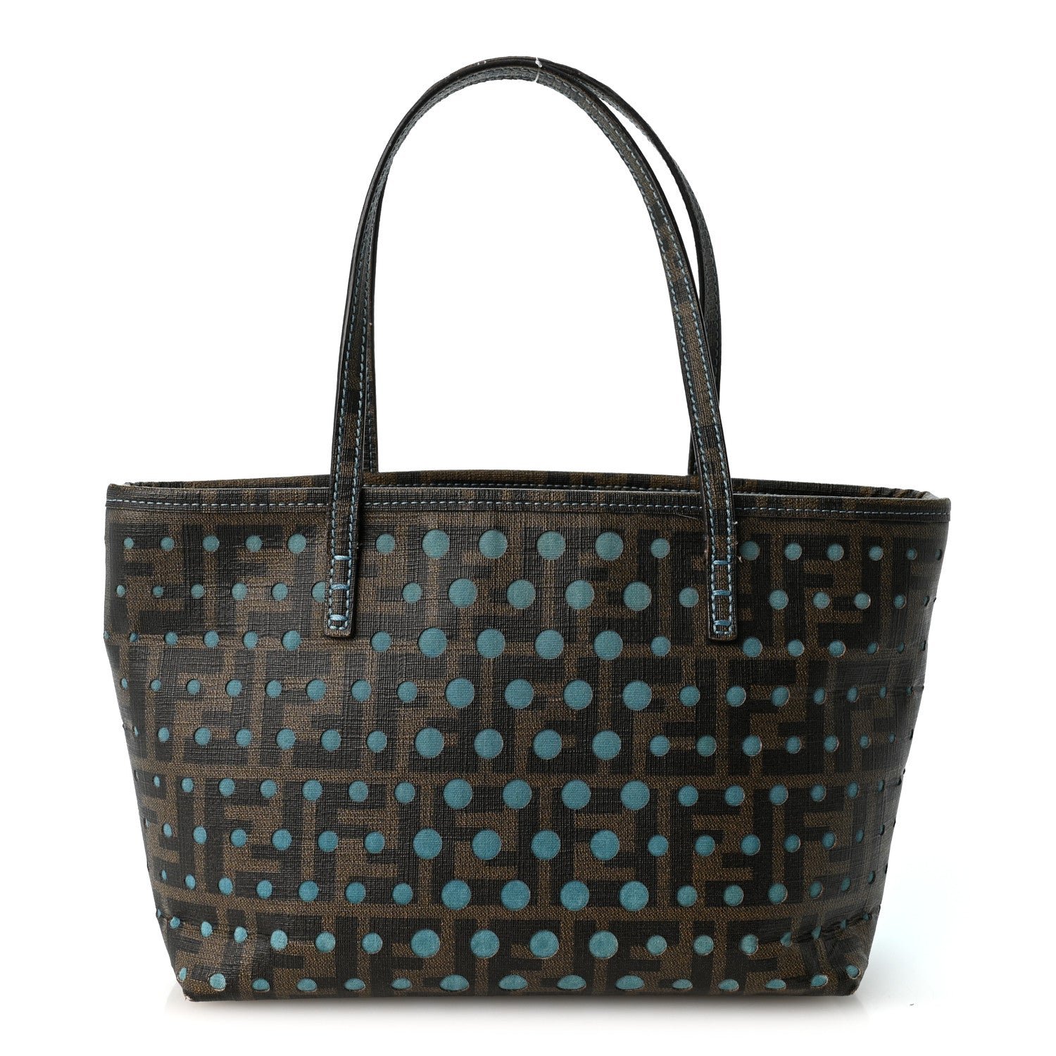 Fendi Zucca Spalmati Vitello FF Mini Roll Tote Tobacco Pavone