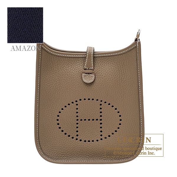 Hermes Evelyne Amazon bag 16/TPM Etoupe grey/Blue indigo Clemence leather Silver hardware Bandouliere 111cm