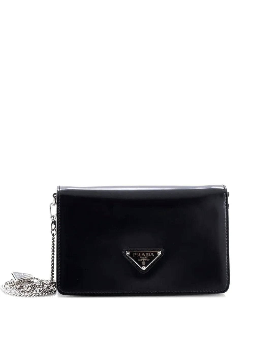Triangle Logo Chain Flap Bag Brushed Leather Small crossbody bag