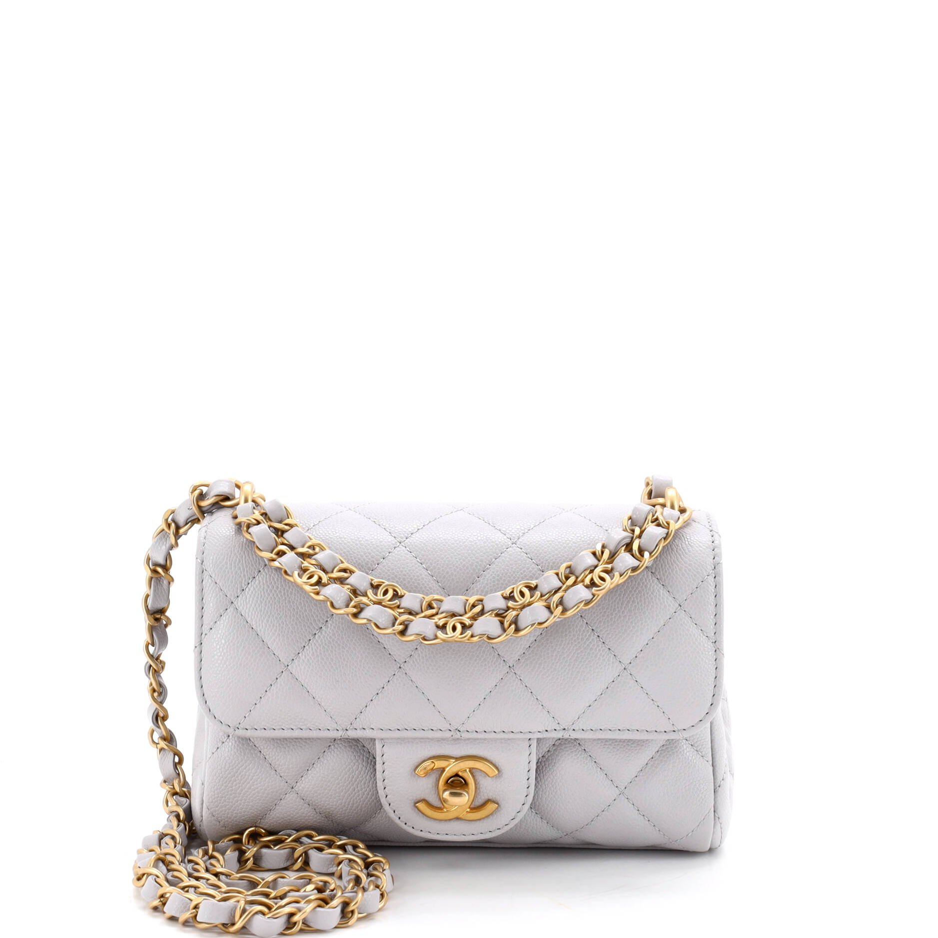 CC Double Chain Handle Flap Bag Quilted Caviar Mini