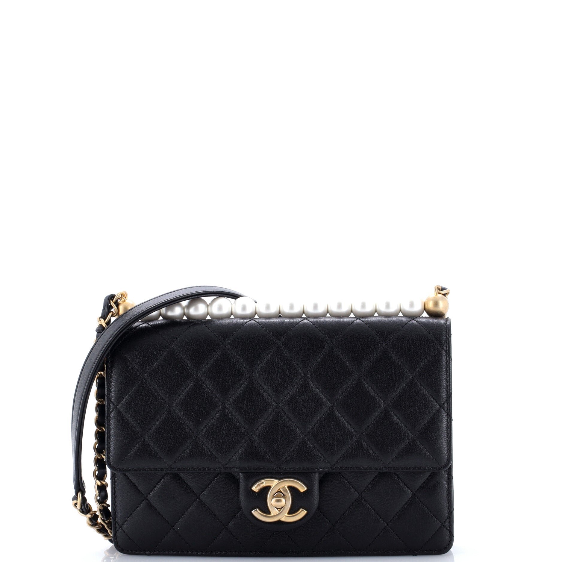 Chic Pearls Flap Bag Quilted Lambskin Small