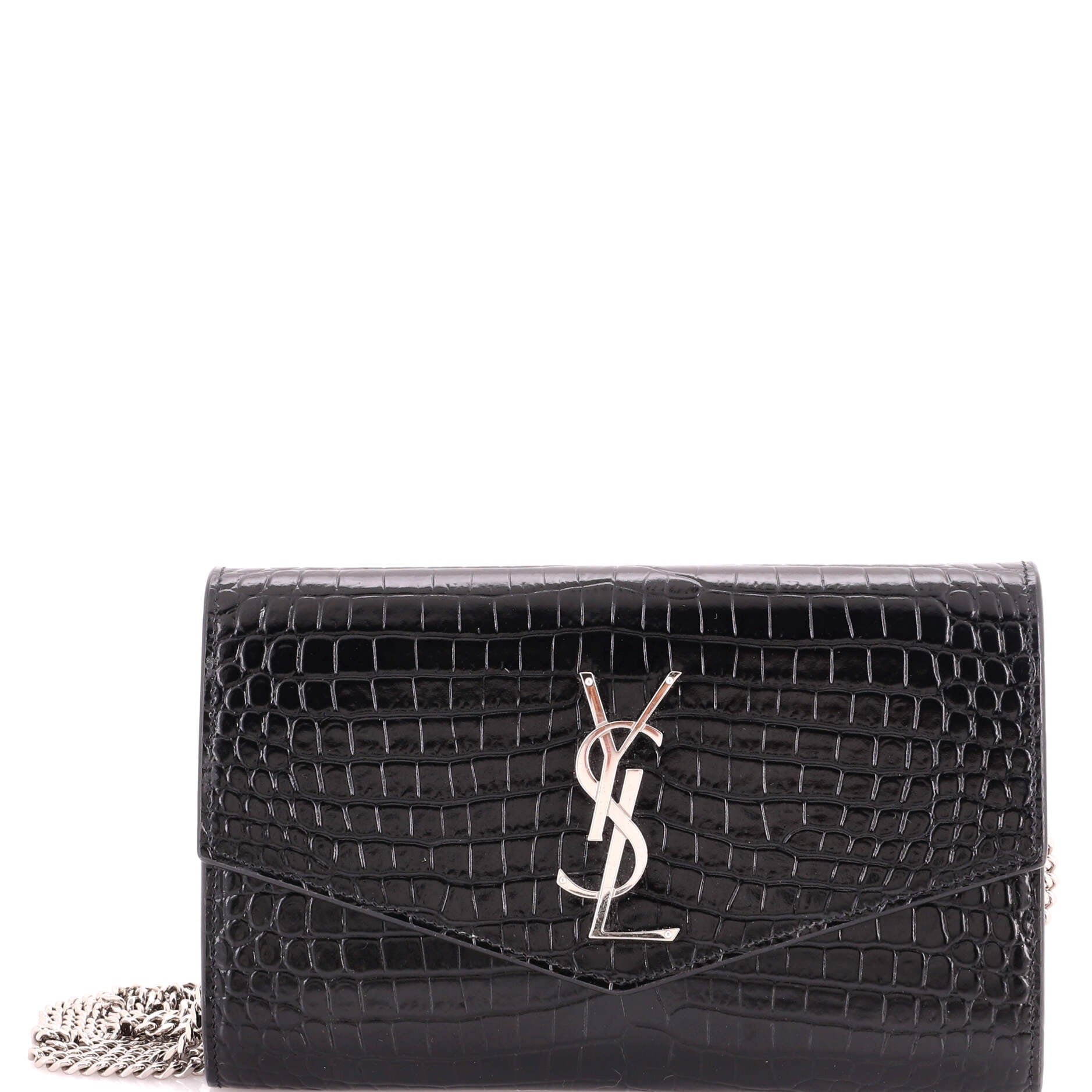Uptown Chain Wallet Crocodile Embossed Leather