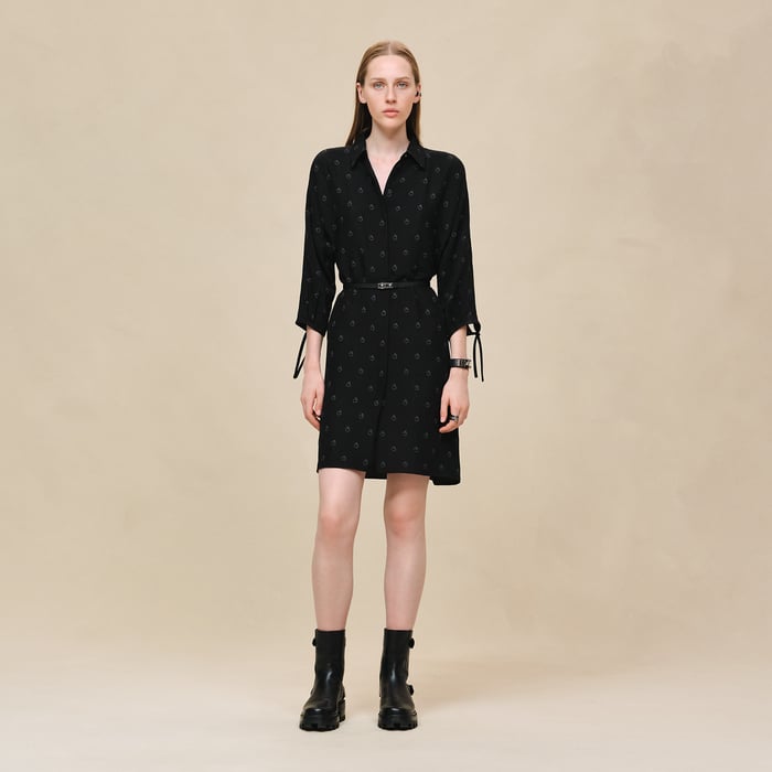 Noir "Aux Champs En Fleurs" Wide Dress