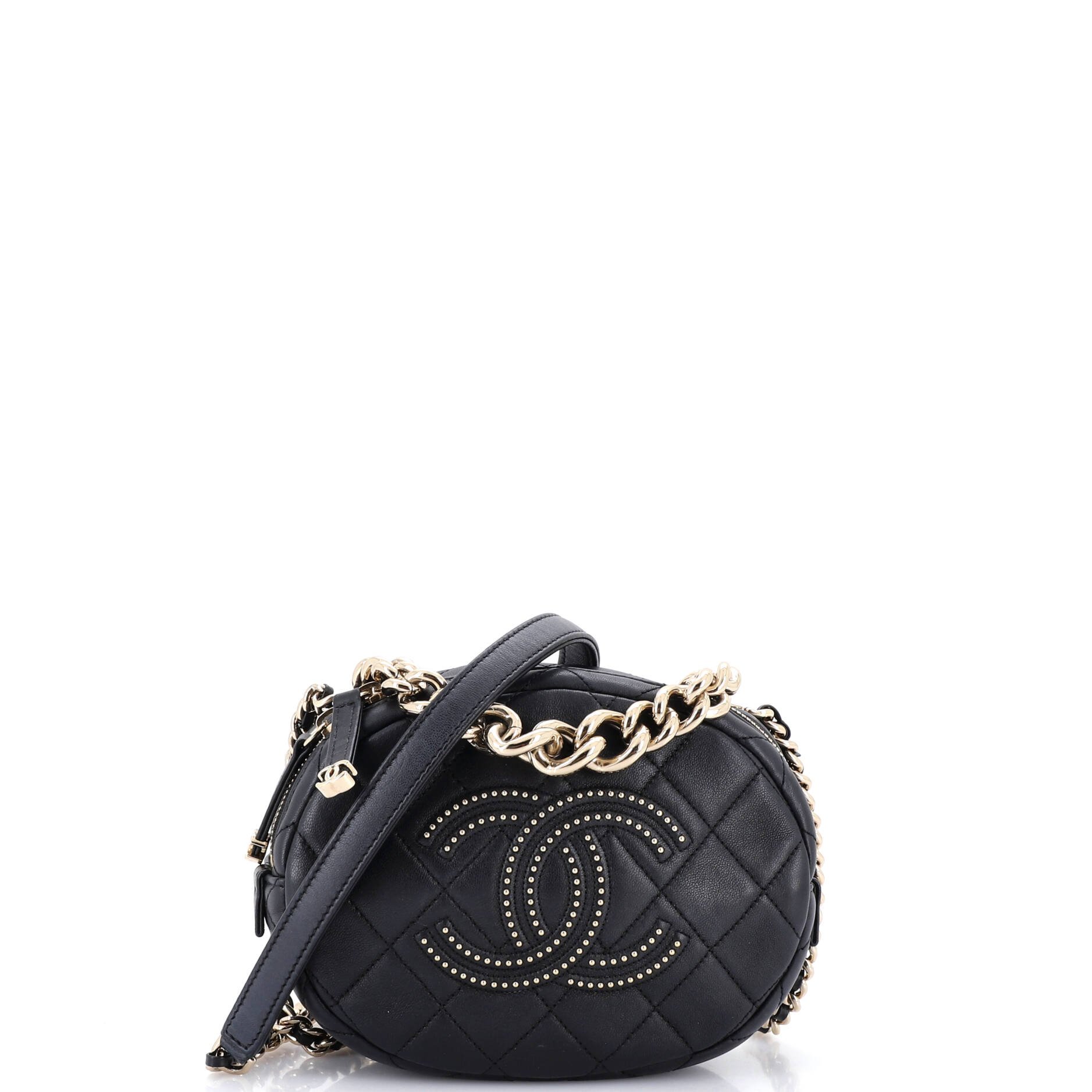 Studded CC Round Camera Case Quilted Lambskin Small