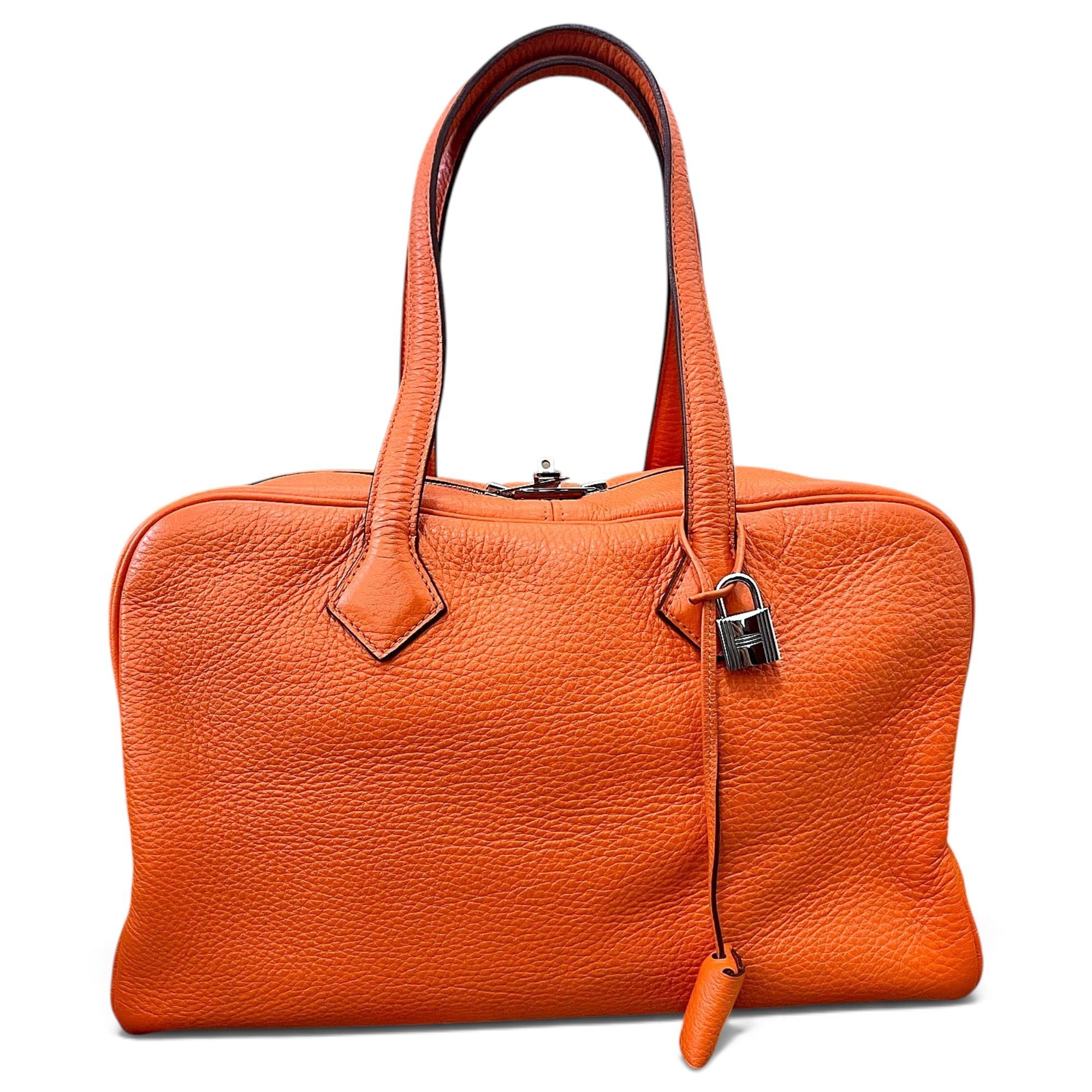 Hermes Victoria Ii 35 Handbag Orange Clemence Leather