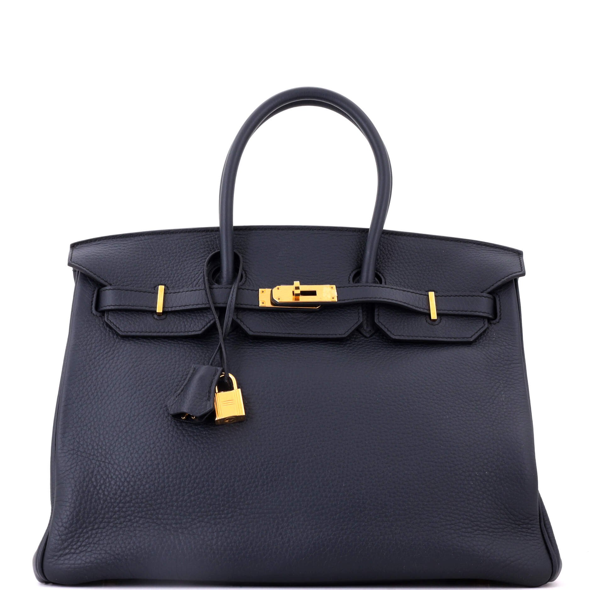 Birkin Handbag Bleu Obscur Clemence with Gold Hardware 35