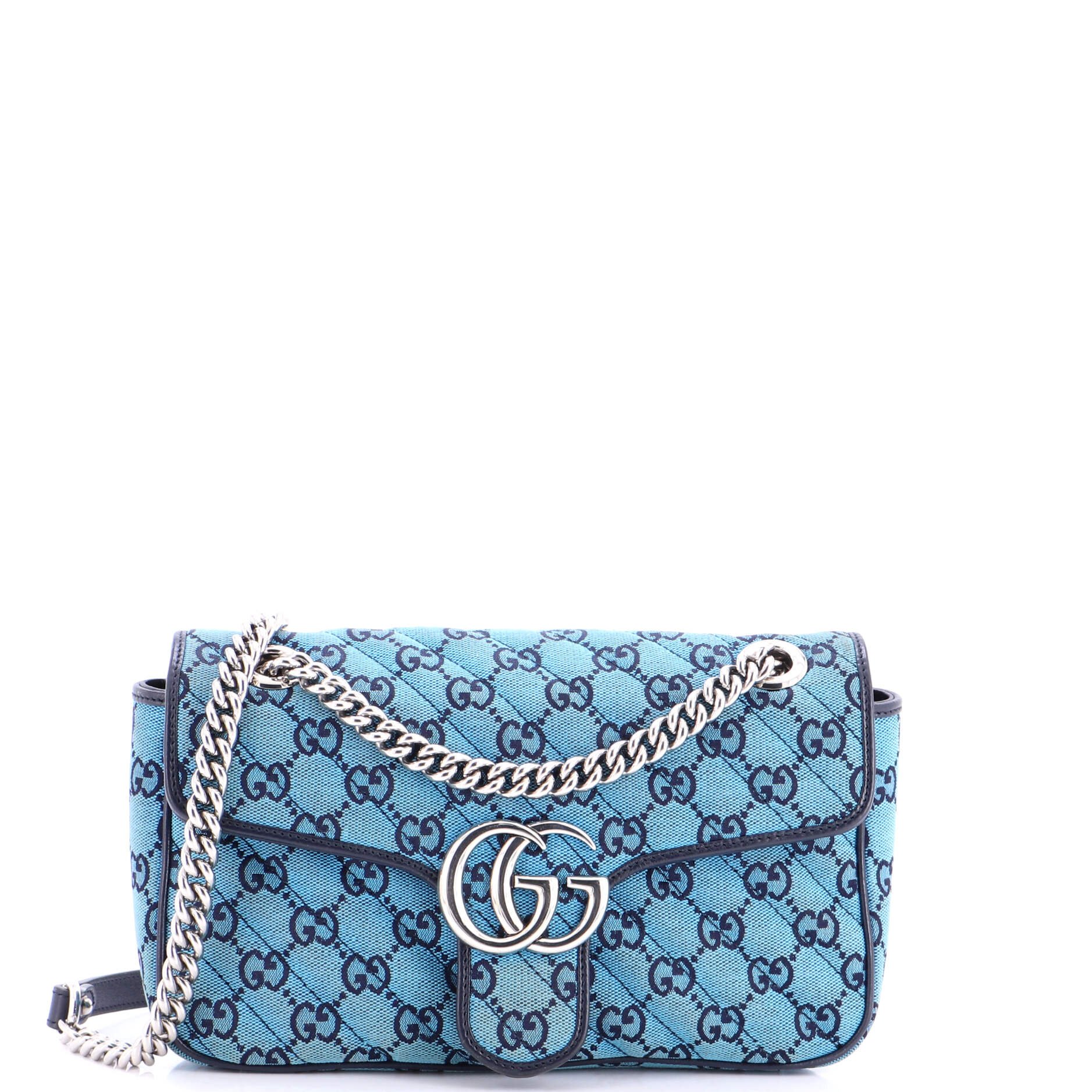 GG Marmont Flap Bag Diagonal Quilted GG Canvas with Leather Small