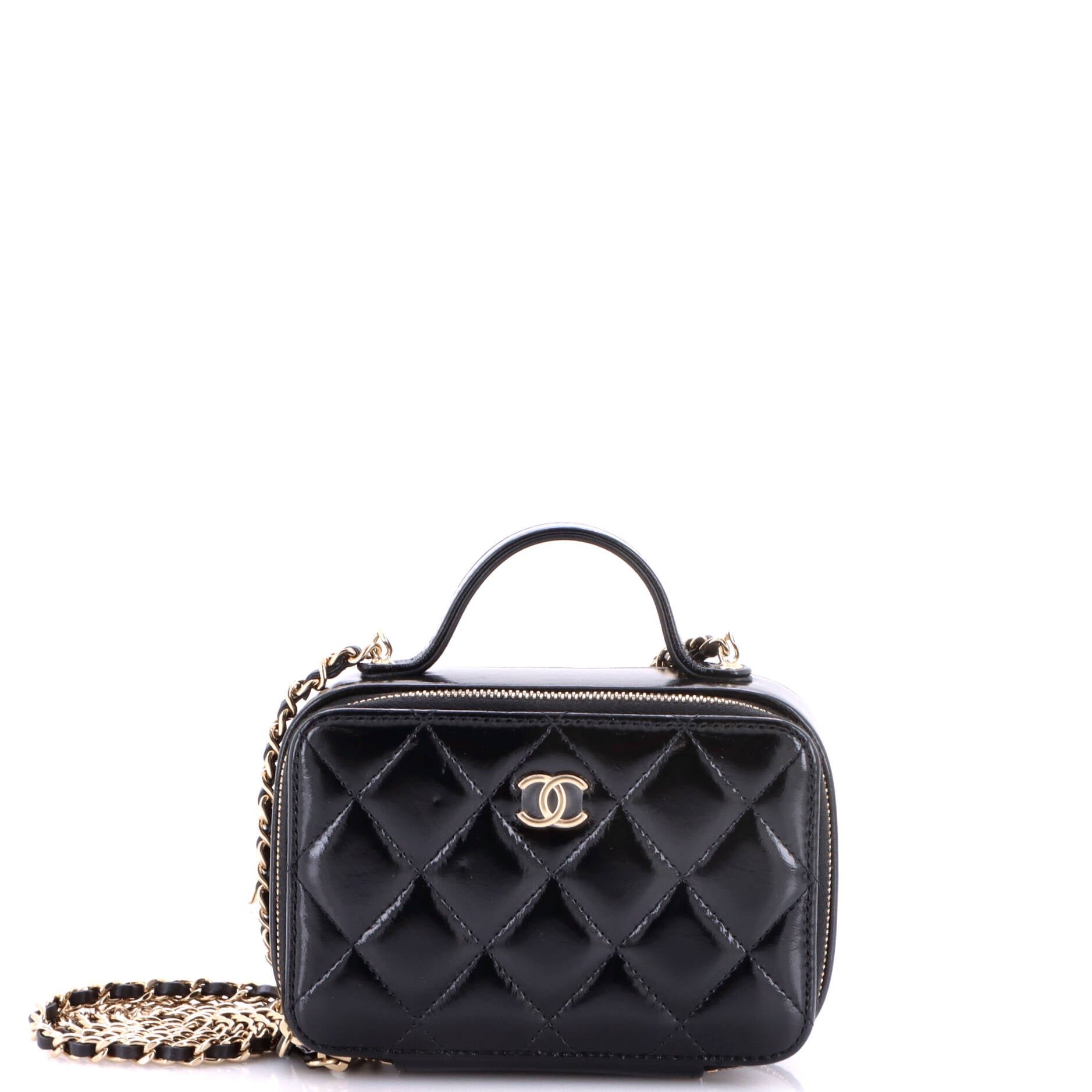 Double Zip CC Vanity Case Quilted Shiny Lambskin Mini