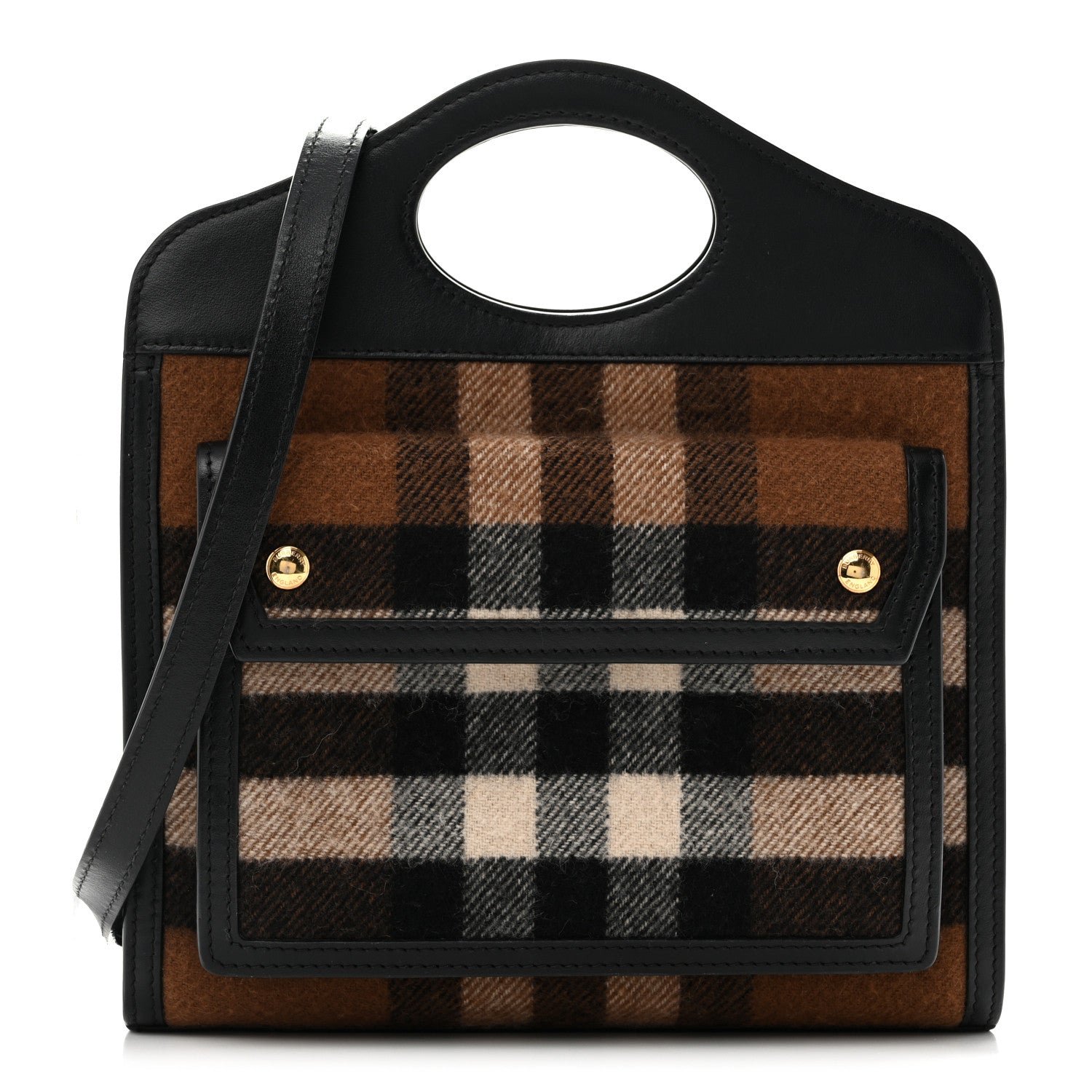 Burberry Burberry Smooth Calfskin Cashmere Check Mini Pocket Bag Brown