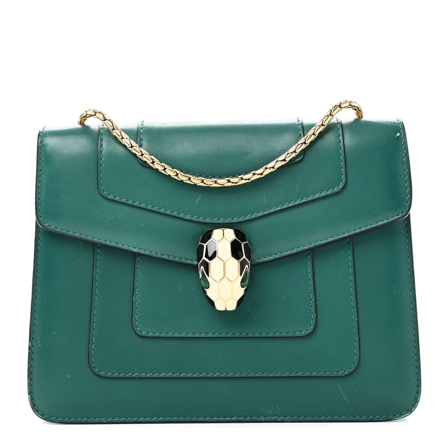 Bulgari Calfskin Small Serpenti Forever Snake Strap Crossbody Bag Emerald Green