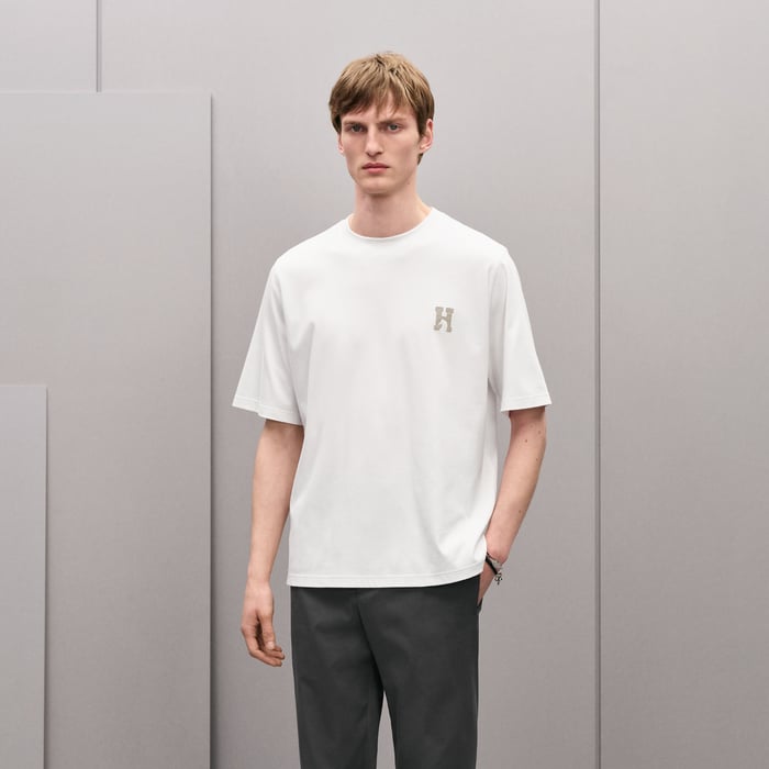 Blanc "H'Cheval" T-shirt With Leather Detail
