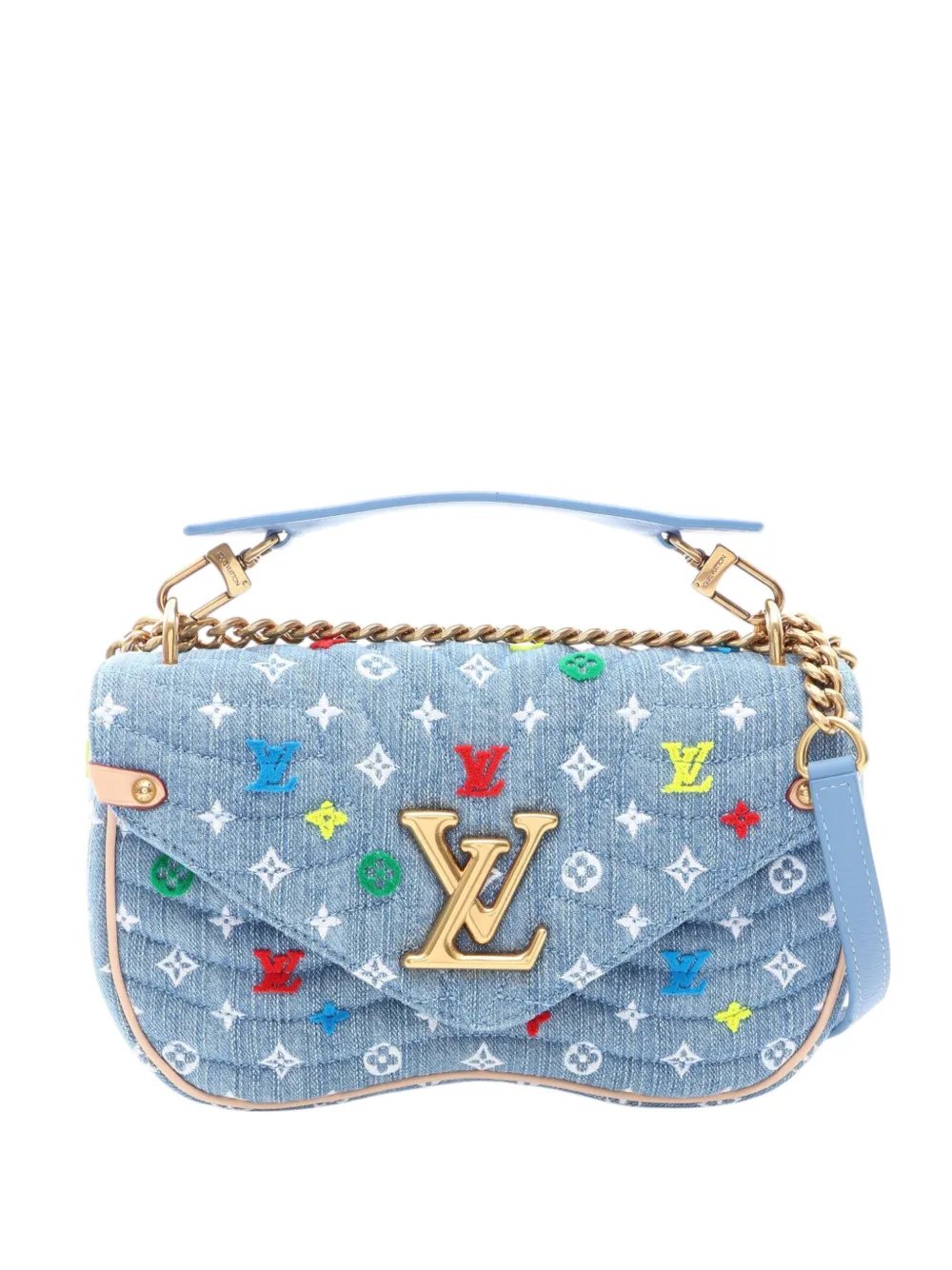 Louis Vuitton 2019 Embroidered Monogram Denim New Wave Chain MM satchel