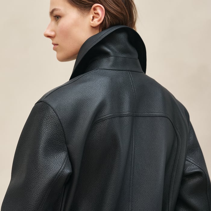 Noir Leather Pea Coat