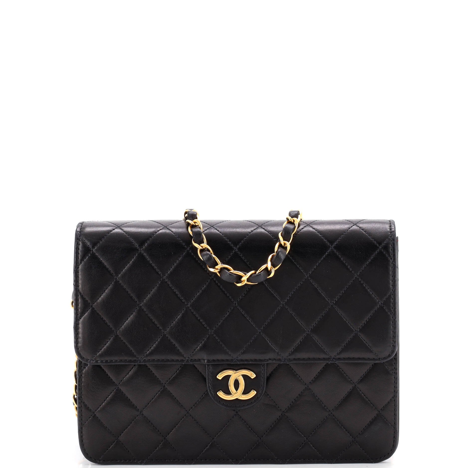 Vintage Clutch with Chain Quilted Leather Small