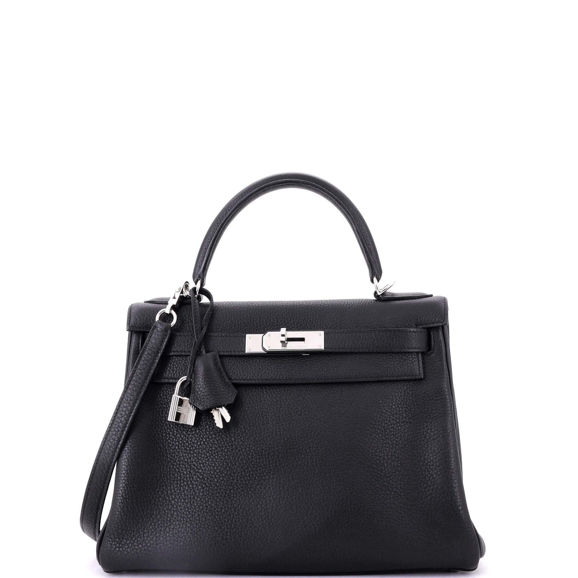 Hermes Kelly Handbag Noir Togo with Palladium Hardware 28