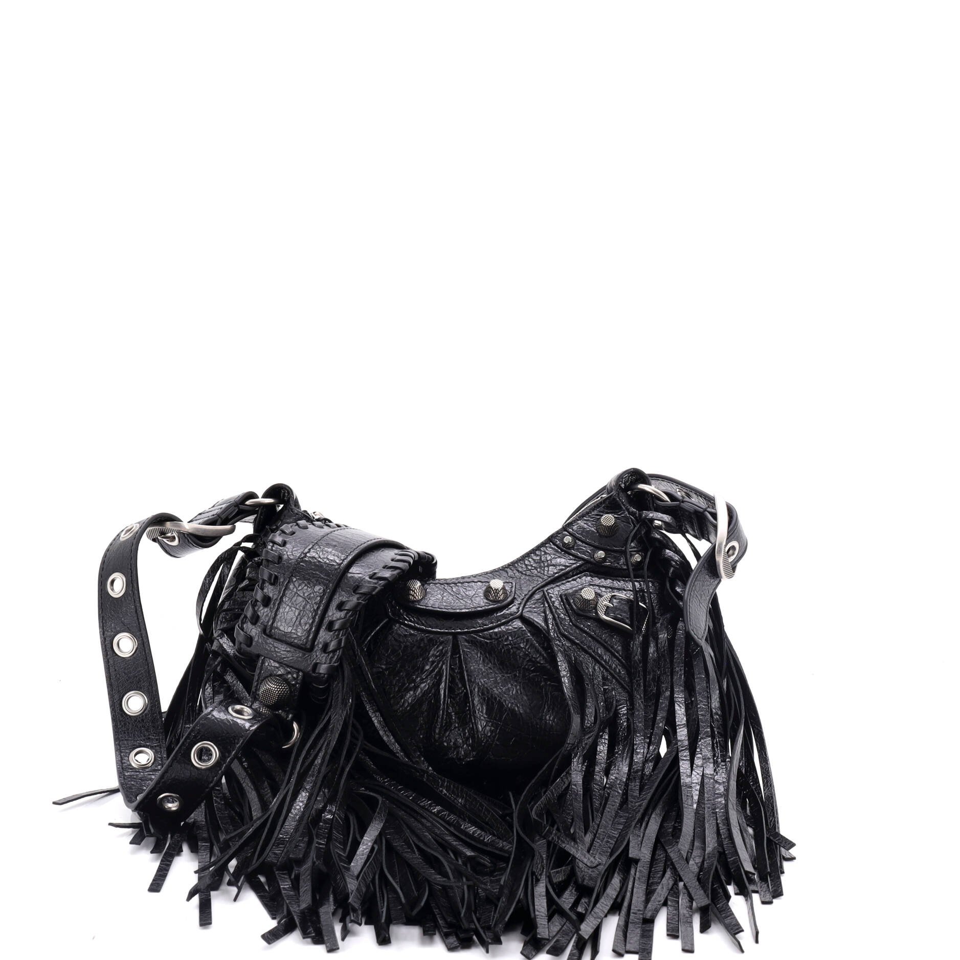 Le Cagole Giant Studs Fringe Shoulder Bag Leather XS