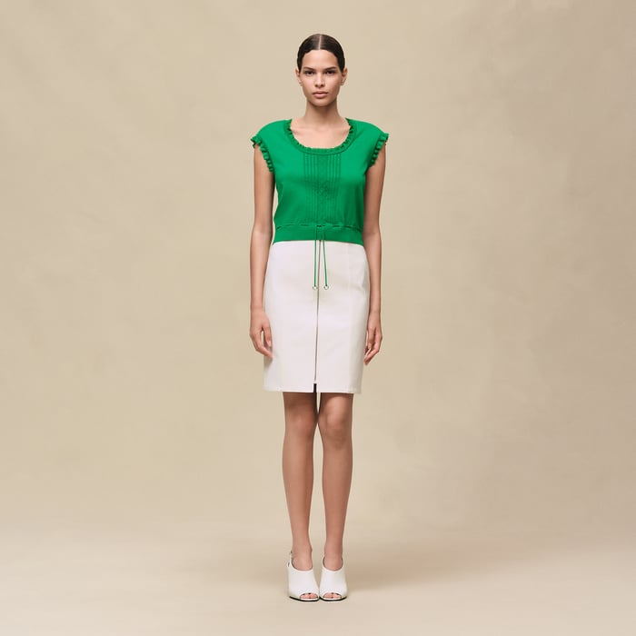 Vert Jungle Short-sleeve Sweater With Ruffled Details