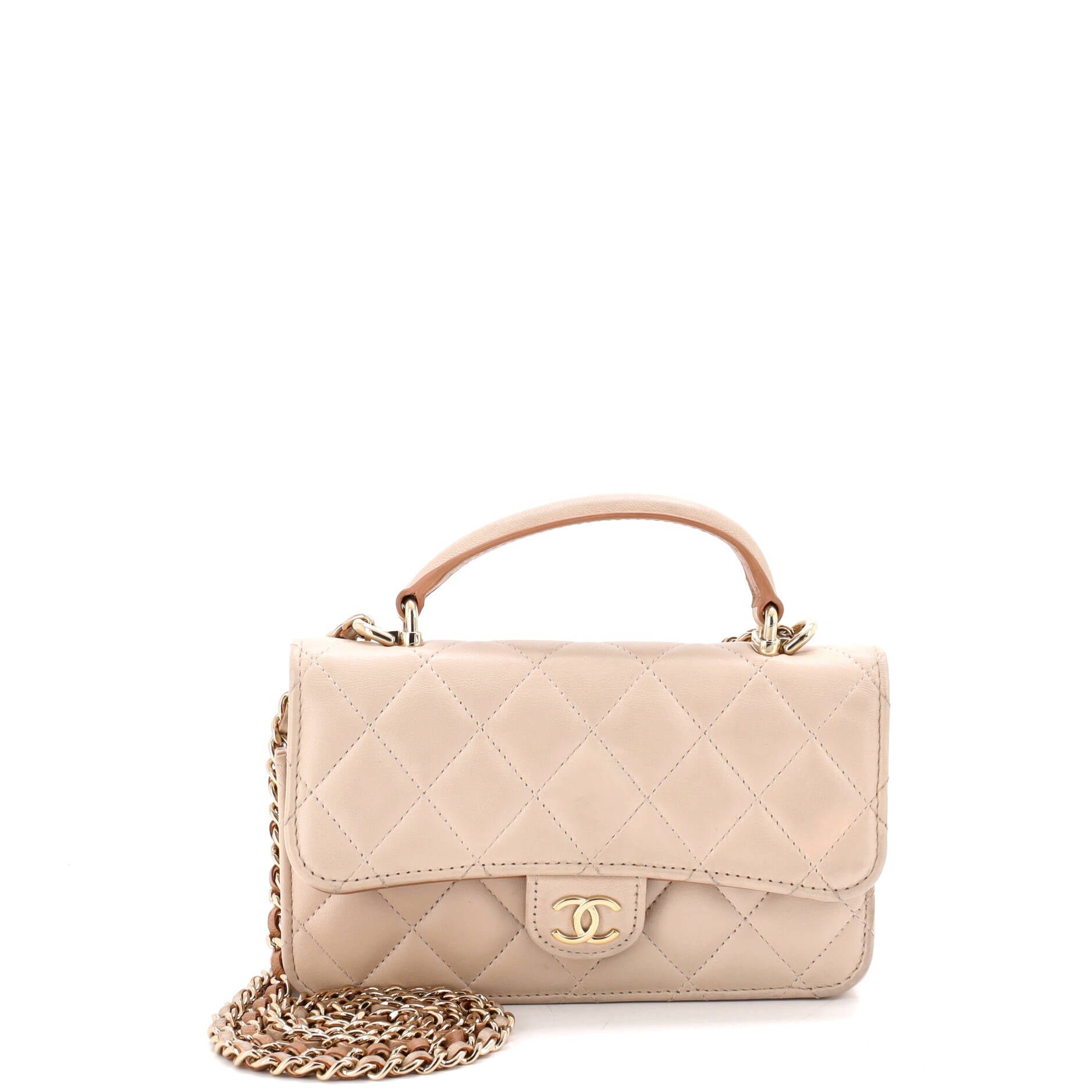 Classic Top Handle Flap Phone Holder with Chain Quilted Lambskin