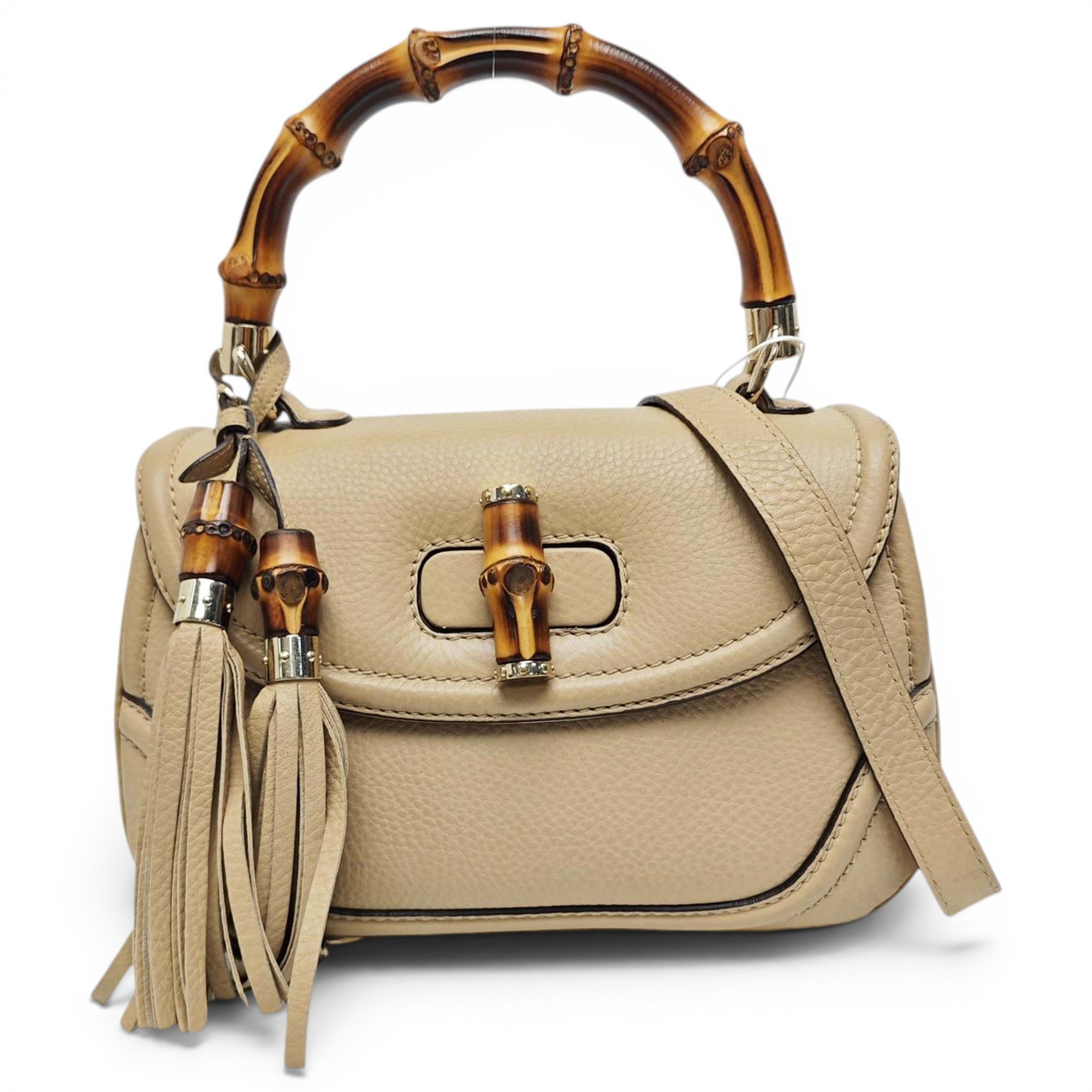 Convertible Pompon Bamboo Top Handle leather crossbody bag