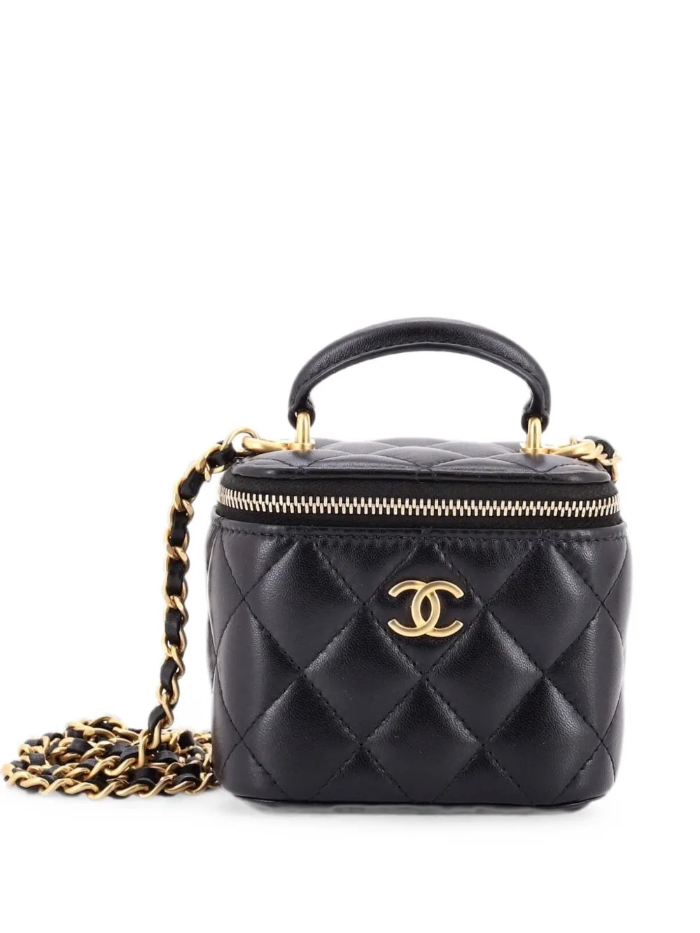 Classic Top Handle Vanity Case with Chain Quilted Lambskin Mini crossbody bag
